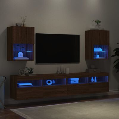 vidaXL Mobili Porta TV con Luci LED 2 pz Rovere Marrone 40,5x30x60 cm
