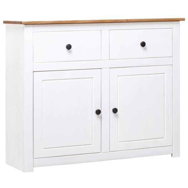 vidaXL Credenza Bianca 93x40x80 cm in Legno Massello di Pino Panama