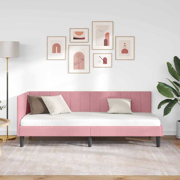 vidaXL Cornice del letto ad angolo Rosa 80 cm x 200 cm Velluto