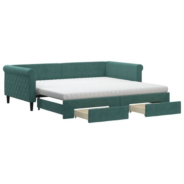 vidaXL Divano Letto Estraibile Cassetti Verde Scuro 100x200cm Velluto