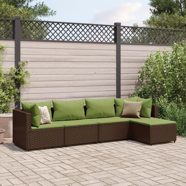 vidaXL Set Divani da Giardino 5 pz con Cuscini Marrone in Polyrattan