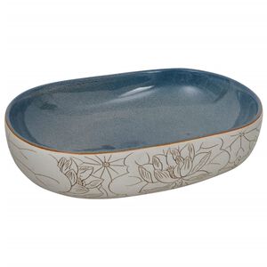 vidaXL Lavabo da Appoggio Sabbia e Blu Ovale 59x40x14 cm Ceramica
