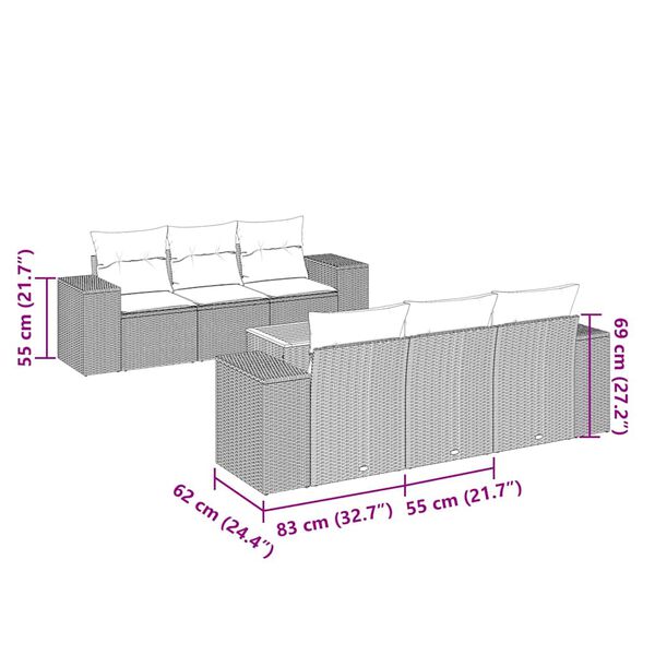 vidaXL Set Divani da Giardino con Cuscini 7pz Nero Polyrattan