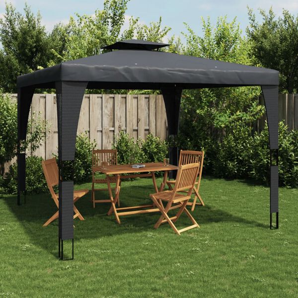 vidaXL Gazebo con Tetto Doppio Antracite 3,98x2,98 m in Acciaio