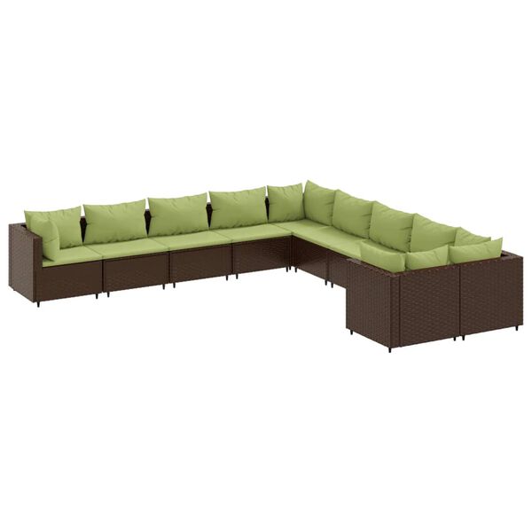 vidaXL Set Divani da Giardino 10pz con Cuscini in Polyrattan Marrone