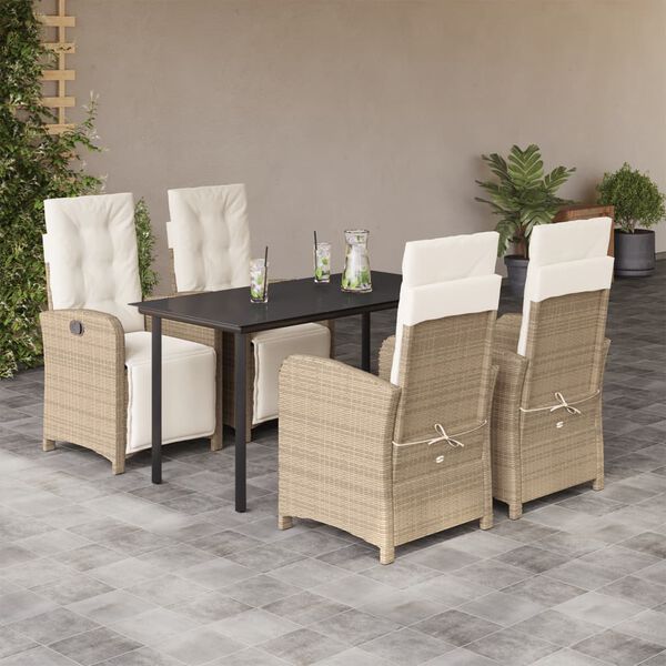 vidaXL Set da Pranzo da Giardino 5 pz con Cuscini Beige in Polyrattan