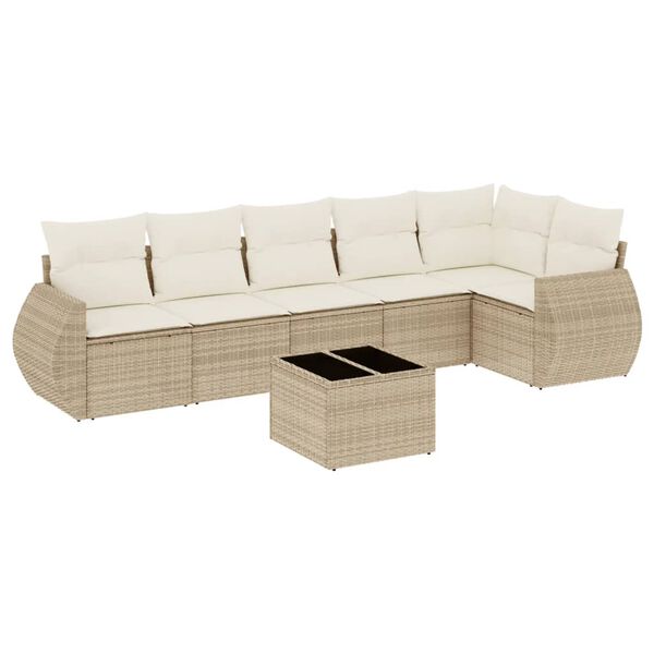vidaXL Set Divani da Giardino 7 pz con Cuscini Beige in Polyrattan
