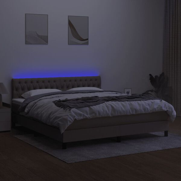 vidaXL Letto a Molle con Materasso e LED Tortora 160x200 cm in Tessuto