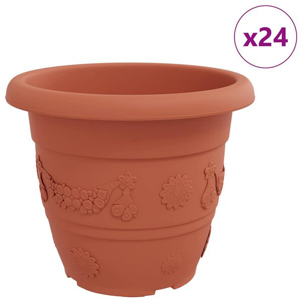 vidaXL Vaso Rotondo per Fiori 24 pcs Rosso Mattone &Oslash; 26 x 21.5 cm