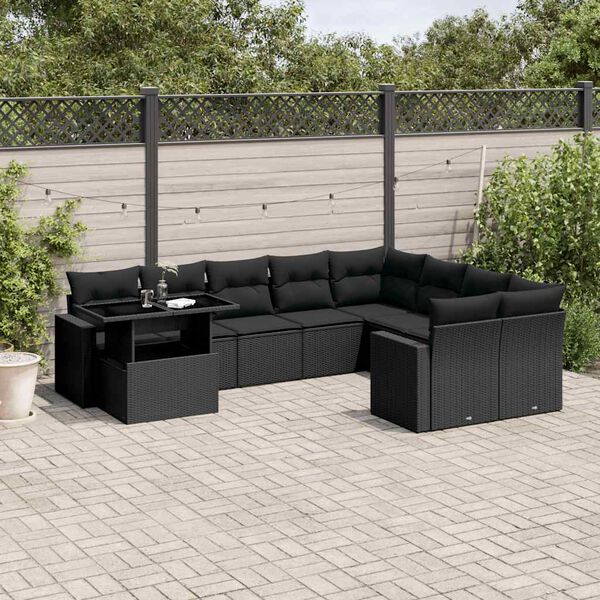 vidaXL Set Divani da Giardino 10pz con Cuscini in Polyrattan Nero