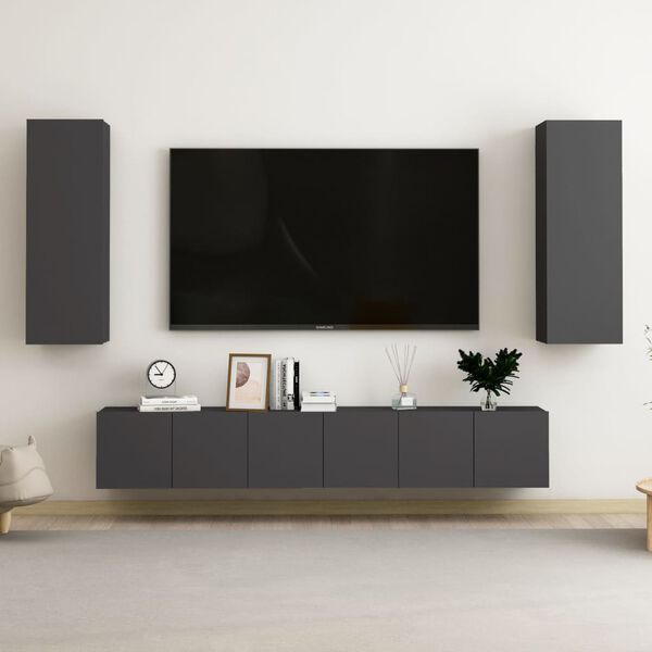 vidaXL Set Mobili Porta TV 5 pz Grigio in Legno Multistrato