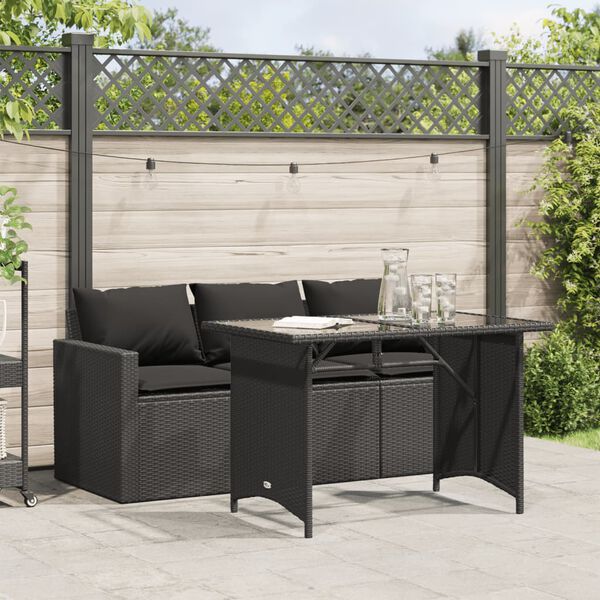 vidaXL Set da Pranzo da Giardino 2 pz con Cuscini Nero in Polyrattan