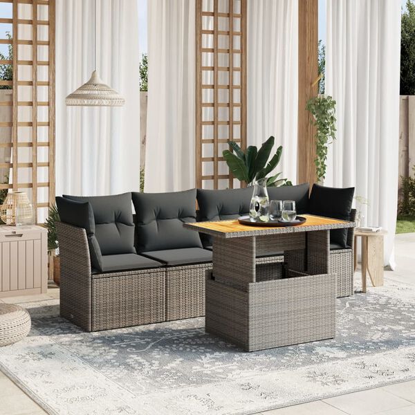 vidaXL Set Divano da Giardino 5 pz con Cuscini Grigio in Polyrattan