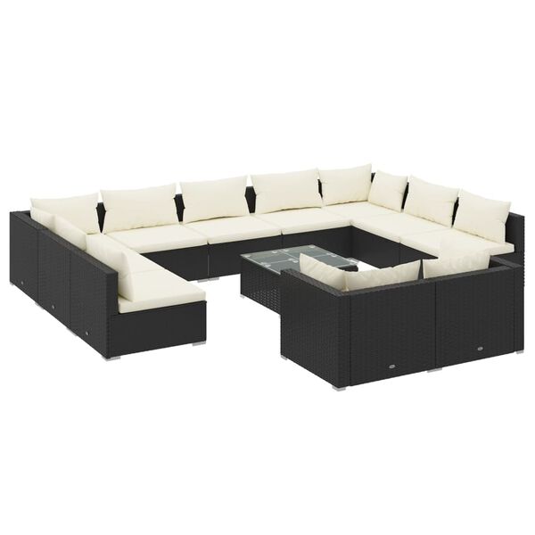 vidaXL Set Divani da Giardino 12 pz con Cuscini in Polyrattan Nero