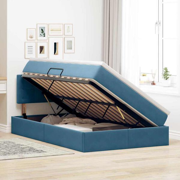 vidaXL Letto con Contenitore con materasso Blu 120 x 190 cm Velluto