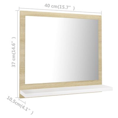 vidaXL Specchio Bagno Bianco e Rovere Sonoma 40x10,5x37 cm Multistrato