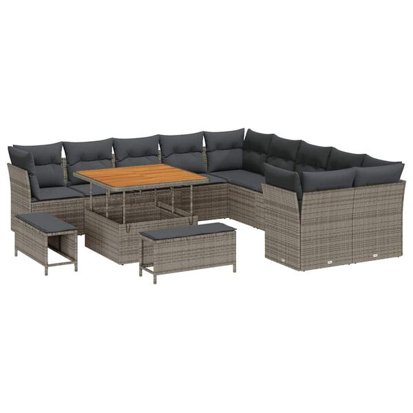 vidaXL Set Divano da Giardino con cuscino 13 pcs Grigio polyrattan