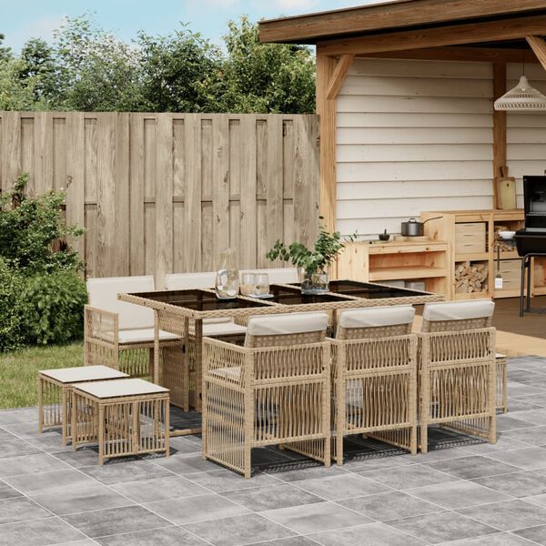 vidaXL Set da Pranzo da Giardino 11 pz con Cuscini Beige in Polyrattan