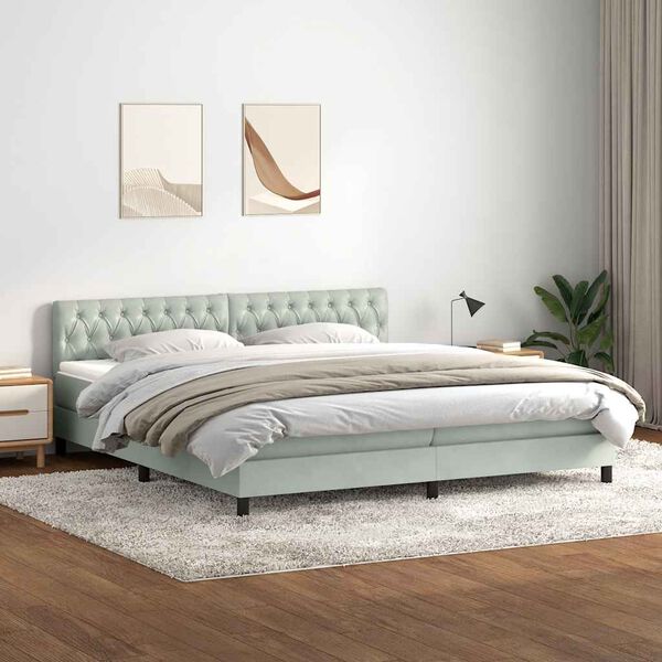vidaXL Letto a Molle con Materasso e LED Grigio Chiaro 180x220cm Velluto