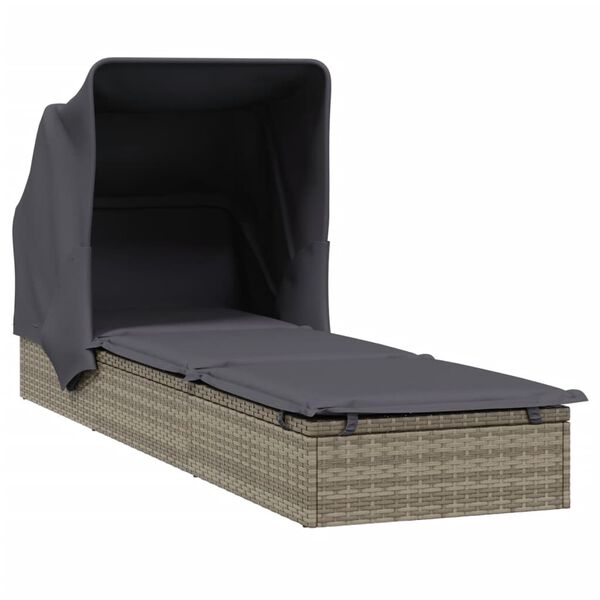 vidaXL Lettino con Tetto Pieghevole Grigio 213x63x97 cm Polyrattan