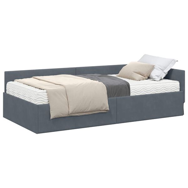 vidaXL Struttura Letto Angolare con Materasso 2 pcs Grigio Velluto