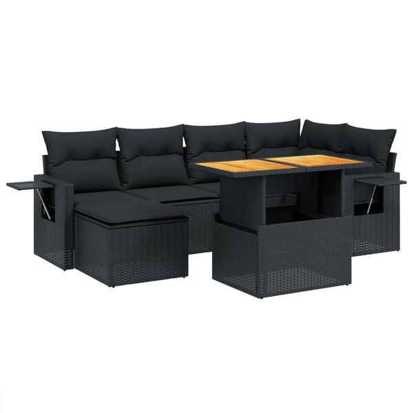 vidaXL Set Divani da Giardino con Cuscini 7pz Nero Polyrattan