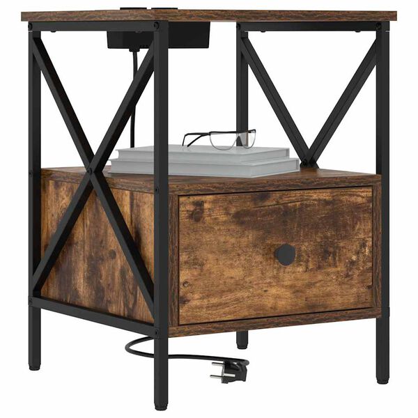 vidaXL Armadio da Notte con cassetto Rovere fum&eacute; 41,5 x 40,5 x 55 cm