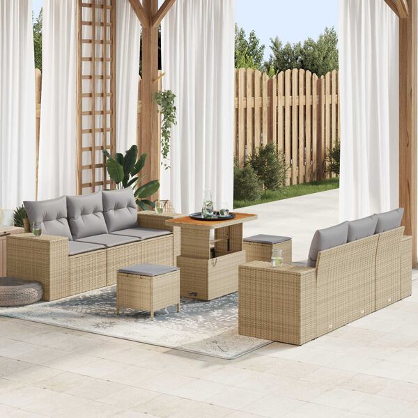 vidaXL Set Divano da Giardino con cuscino 9 pcs Beige e Grigio Chiaro