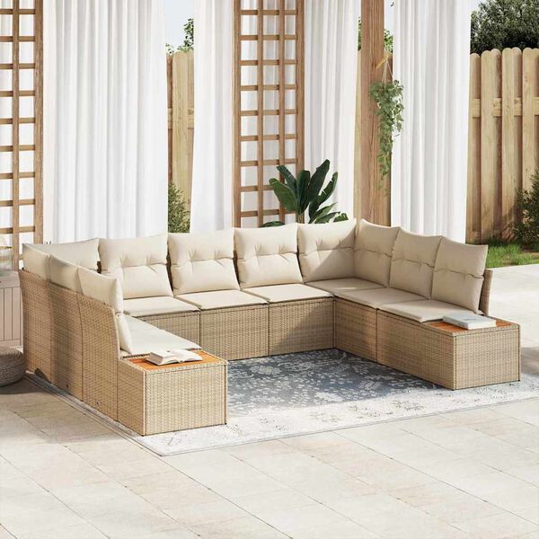 vidaXL Set Divano da Giardino con cuscino 9 pcs Beige Poly Rattan