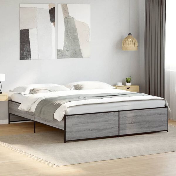 vidaXL Giroletto Grigio Sonoma 200x200 cm in Legno Multistrato Metallo