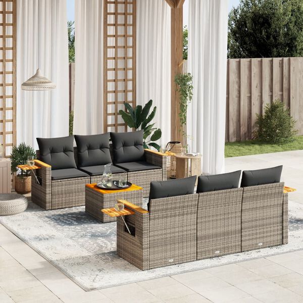 vidaXL Set Divani da Giardino 7 pz con Cuscini Grigio in Polyrattan