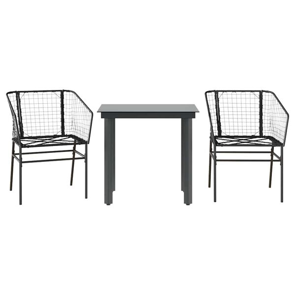 vidaXL Set Mobili da Pranzo per Giardino 3 pz Nero Polyrattan Vetro