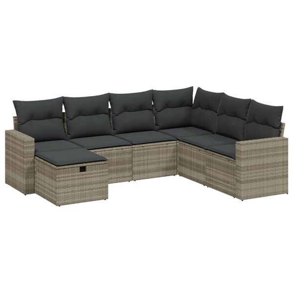 vidaXL Set Divani da Giardino 7pz con Cuscini Grigio Chiaro Polyrattan