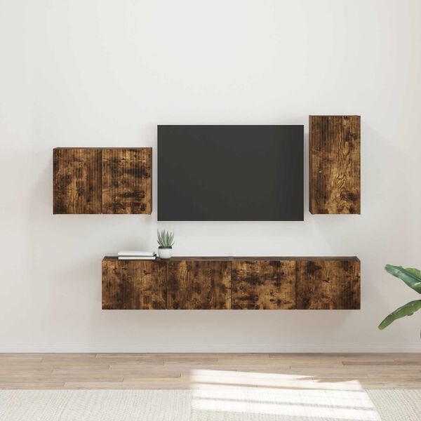 vidaXL Set di Mobiletto da TV a Parete 4 pcs Rovere fum&eacute;