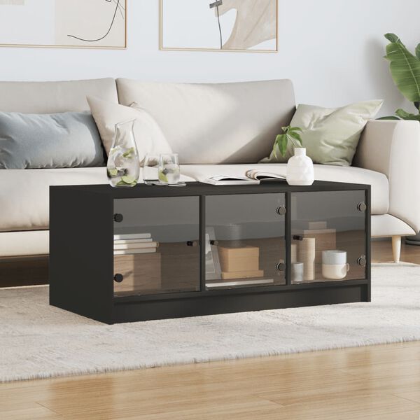vidaXL Tavolino da Salotto con Ante in Vetro Nero 102x50x42 cm