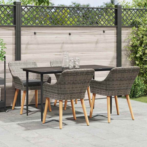 vidaXL Set da Pranzo per Giardino con cuscino 5 pcs Grigio polyrattan