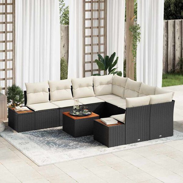 vidaXL Set Divano da Giardino con cuscino 9 pcs Nero Poly Rattan