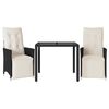 vidaXL Set da Bistr&ograve; 3 pz con Cuscini Nero in Polyrattan