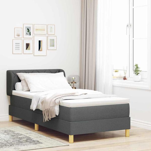 vidaXL Letto a molle con materasso Grigio scuro 90 x 200 cm Tessuto