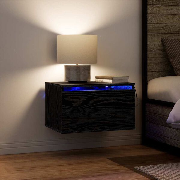 vidaXL Mobiletto da comodino a parete Rovere Nero 50 x 36 x 30 cm