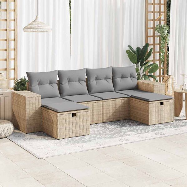 vidaXL Set Divano da Giardino 6 pz con Cuscini Beige in Polyrattan