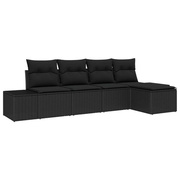 vidaXL Set Divano da Giardino con cuscino 5 pcs Nero polyrattan