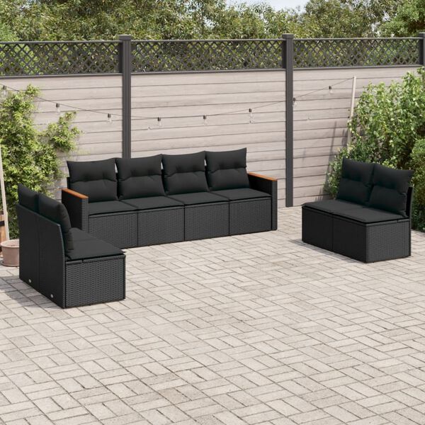 vidaXL Set Divani da Giardino con Cuscini 8 pz Nero in Polyrattan