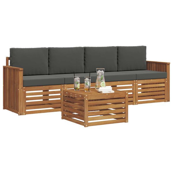 vidaXL Set divani 5 pcs Naturale e Antracite Legno di Acacia Massello