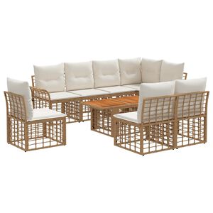 vidaXL Set Divano da Giardino 9 pz Naturale e Bianco Crema polyrattan