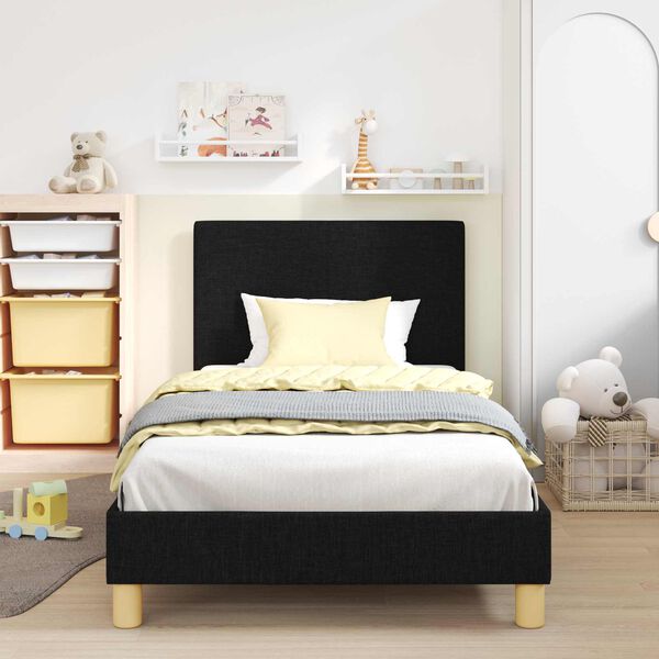 vidaXL Struttura letto bambini con testata Nero 90 x 200 cm Tessuto
