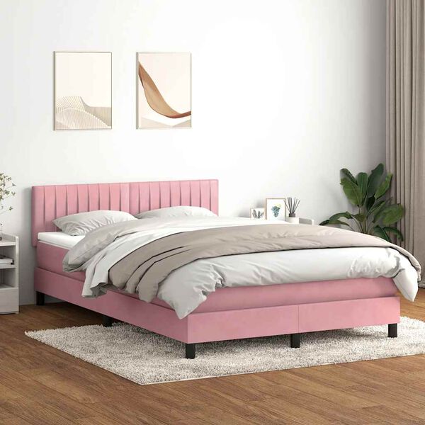 vidaXL Letto a Molle con Materasso e LED Rosa 140x210 cm in Velluto