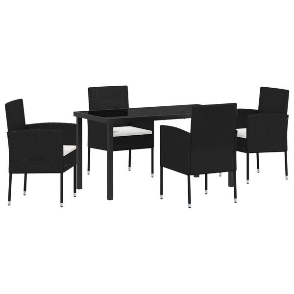 vidaXL Set da Pranzo per Giardino con cuscino 5 pcs Nero polyrattan