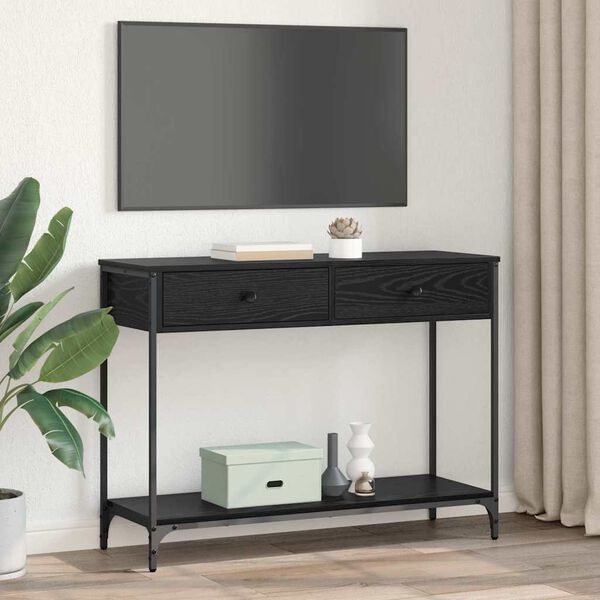 vidaXL Tavolo consolle con cassetto Rovere Nero 100 x 34,5 x 75 cm