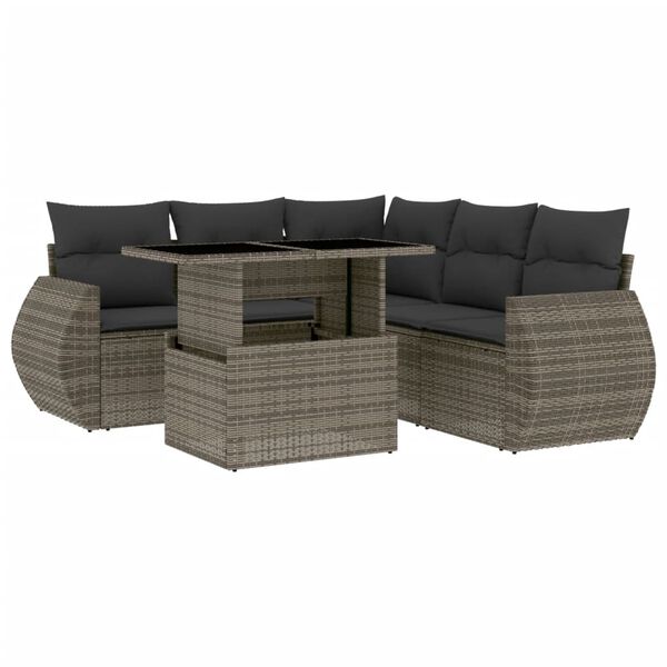 vidaXL Set Divano da Giardino 6 pz con Cuscini Grigio in Polyrattan
